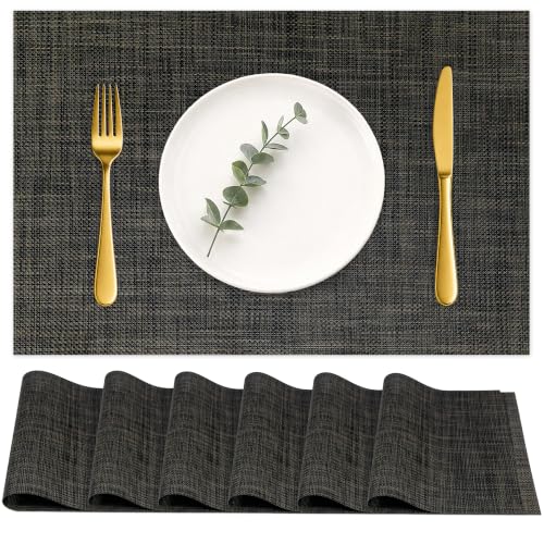 HOOMIL Placemats Set of 6, Heat Resistant, Black - color: Black, size: Set of 6