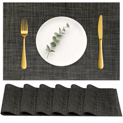 HOOMIL Placemats Set of 6, Heat Resistant, Black - color: Black, size: Set of 6