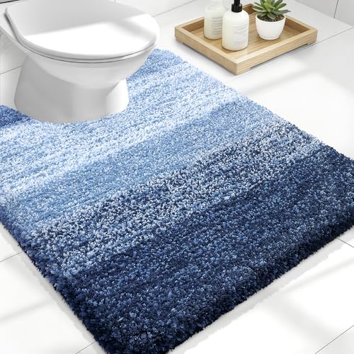 OLANLY Luxury Toilet Rugs U-Shaped 24x20, Soft Absorbent Microfiber Mat - color: Navy, size: 24" X 20" Contour Rug