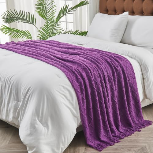 inhand Purple Knitted Throw Blanket for Couch and Bed, 50"x60" - color: Purple, size: 50"x60"