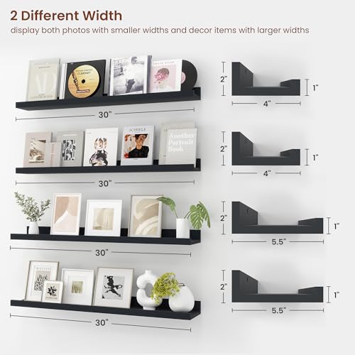 Axeman 30 Inch Floating Shelves, Black Picture Ledge Shelf Set of 4 - color: Black, size: 30 Inch