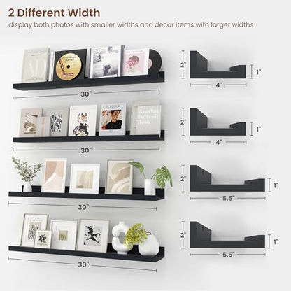 Axeman 30 Inch Floating Shelves, Black Picture Ledge Shelf Set of 4 - color: Black, size: 30 Inch