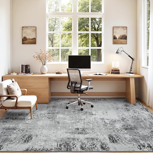 Kelarea Washable Area Rug 8x10, Non-Slip Low Pile Abstract Grey - color: Light Grey, size: 8' x 10' (Rectangular)
