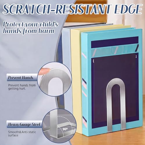 Chunful 6 Pcs Sliver Metal BookEnds Shelves, 5.5 x 3.75 x 2.25 in - color: Sliver, size: 5.5*3.75*2.25inch
