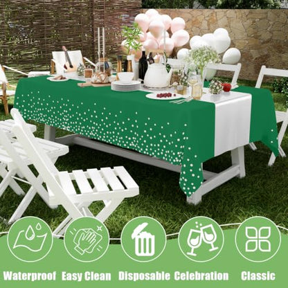 Smiry Disposable Rectangle Plastic 54 x 108 Inch Table Cloth 3 Pack - color: White and Christmas Green
