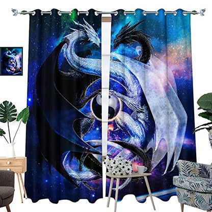 Cool Japanese Dragon Blackout Curtains for Bedroom,Fantasy Galaxy Cloud Black White Dragon Yin Yang Room Darkening Window Curtains with Grommets - 2 Panels 45L x 21W - color: Cool Japanese Dragon, size: 42"W x 45"L (Pack of 1)