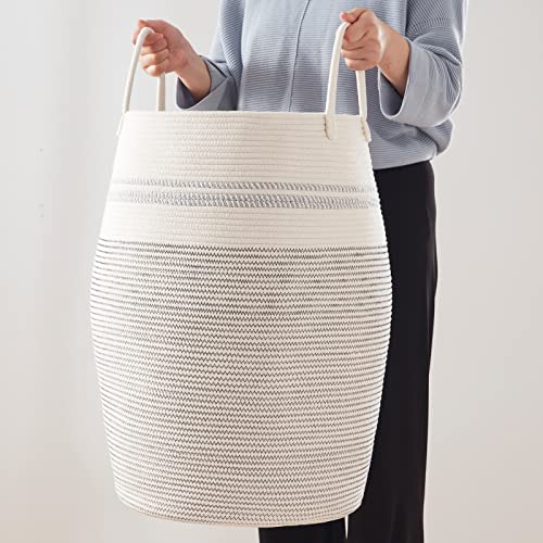 OIAHOMY 105L Laundry Hamper Cotton Rope Large Clothes Hamper Light Grey - color: White black