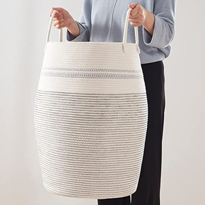 OIAHOMY 105L Laundry Hamper Cotton Rope Large Clothes Hamper Light Grey - color: White black