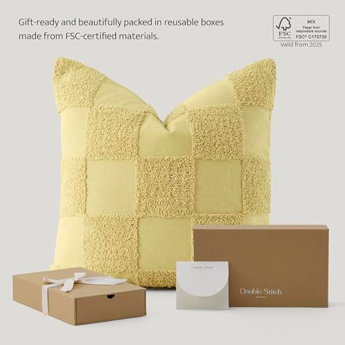 Double Stitch 100% Cotton Boho Checkered Throw Pillow Covers, Lemon Yellow - color: Lemon Yellow, size: 20" x 20" (Pack of 1)