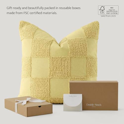 Double Stitch 100% Cotton Boho Checkered Throw Pillow Covers, Lemon Yellow - color: Lemon Yellow, size: 20" x 20" (Pack of 1)