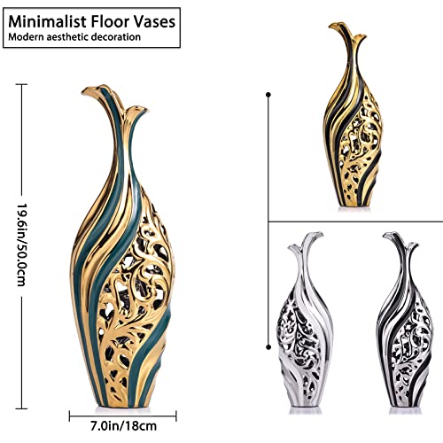 19.6" Tall Large Floor Vase Decorative, White Silver Floor Large Vases, Wedding Premium Decor Pampas Grass Single Flower Vases, Modern Tall Floor Vase for Living Room Dining Room Entryway Home Decor - color: White and Silver, size: Large