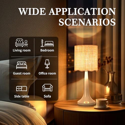 Light Blue Rattan Small Table Lamp for Bedroom, Light Blue Wicker Lamps for Bedside Nightstand, Rattan Shade Small Table Shape Lamps for Small Spaces for Kitchen Counter, Home Office, Living Room