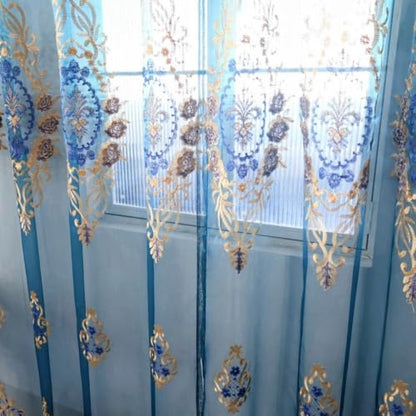 Amidoudou Rod Pocket Curtains European Luxury Sheer Embroidered Curtains for Living Room Bedroom (Blue,37" W x 84" L (Pack of 2)) - color: Blue, size: 37"W x 84"L (Pack of 2)