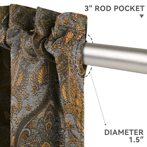 Loom and Mill Antique Damask Valances for Windows, Bronze Gold, 54"x18" - color: Cambridge-grey+gold