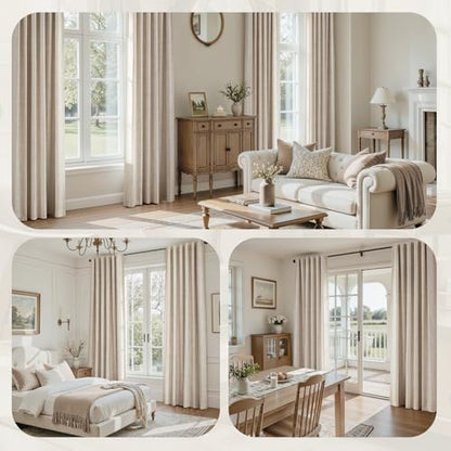 HOMEIDEAS 100% Blackout Beige Faux Linen Curtains 84''L 2 Panels - color: Beige, size: 52"W x 84"L (Pack of 2)