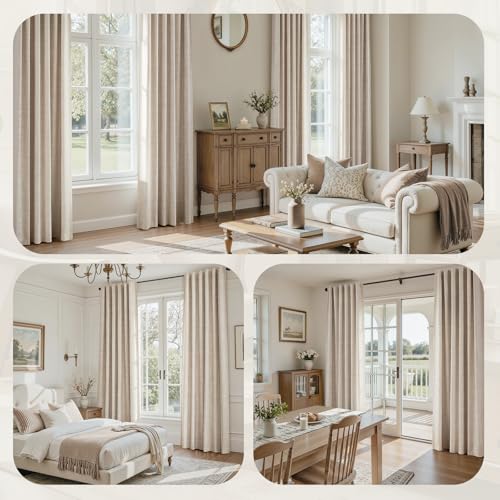HOMEIDEAS 100% Blackout Beige Faux Linen Curtains 63''L 2 Panels - color: Beige, size: 52"W x 63"L (Pack of 2)