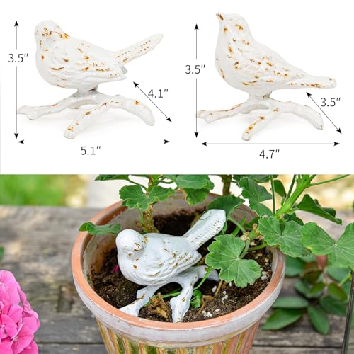 Sungmor Cast Iron Small Bird with Branch Statues, 2 Pack Antique White - color: White & Birds