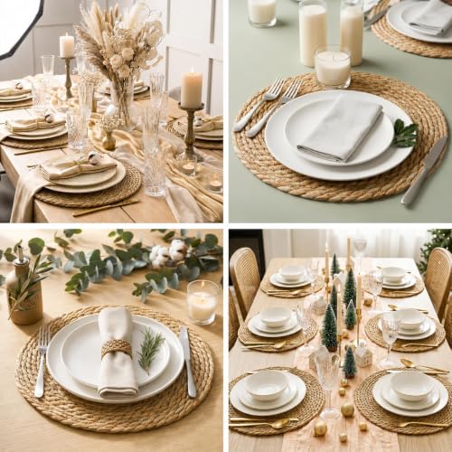Set of 12 Round Woven Placemats, 13 Inch Rattan Chargers for Dinner Plates, Wicker Placemats, Boho Farmhouse Rustic Braided Jute Table Mats for Kitchen Dining Party Decor