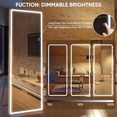 Antok 56"x20" LED Full Length Mirror, Lighted Floor Mirror, Rect - size: 56"L x 20"W, style: Rect Style