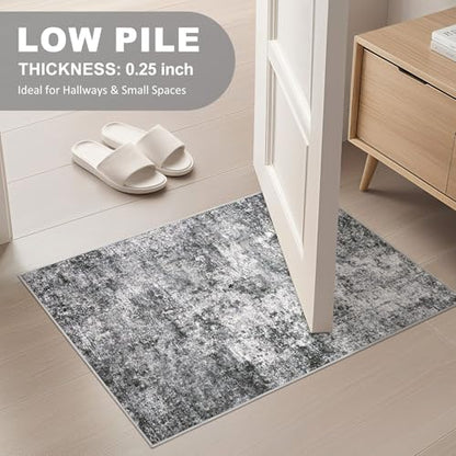 DMOYEST 2x3 Entryway Area Rug Washable Abstract Grey Small Carpet - color: Grey, size: 2' x 3' (Rectangular)