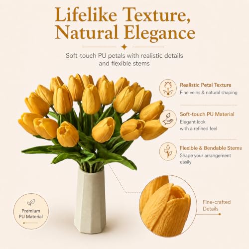 Mandy's 20 Stems Gold Artificial Tulip Flowers for Home Centerpieces - color: Gold