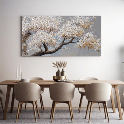 Modern Elegant White Flower Tree Of Life Wall Art For Living Room 24x48 In - color: HX5A, size: 48"L x 24"W