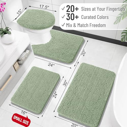 OLANLY Toilet Rugs U-Shaped 20x20, Soft Absorbent Chenille Contour Rugs - color: Sage Green, size: 20" X 20" Contour Rug
