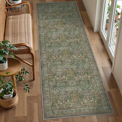 2x6 Runner Rug, Floral Kitchen Rugs Washable Green Rug, Dark Green - color: Dark Green, size: 2' x 6' (Runner)