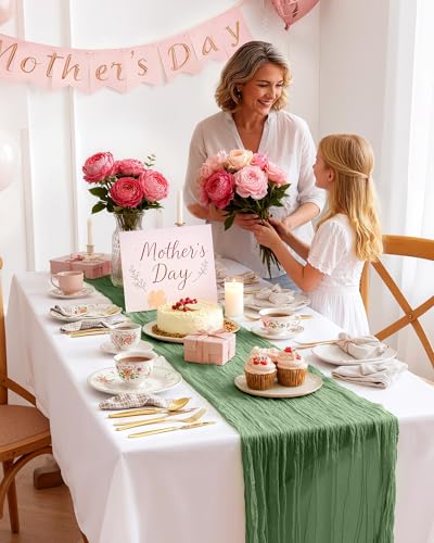 Pureegg 3 Pack Cheesecloth Table Runner 120 Inch Sage Green - color: Sage Green, size: 120" - 3 Packs