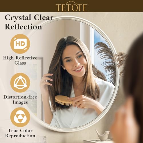 TETOTE Brushed Nickel Mirror 30 inch Round Mirror for Wall, Bathroom, Living Room, Bedroom, Vanity, Entrance - size: 30"L x 30"W