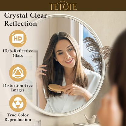 TETOTE Brushed Nickel Mirror 30 inch Round Mirror for Wall, Bathroom, Living Room, Bedroom, Vanity, Entrance - size: 30"L x 30"W