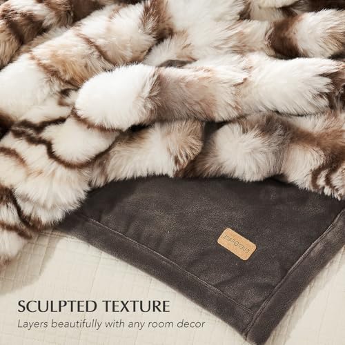EverGrace Faux Rabbit Fur Bubble Throw Blanket, 50"x60", Beige & Gray - color: Marble Beige & Grey Chocolate, size: 50"x60"