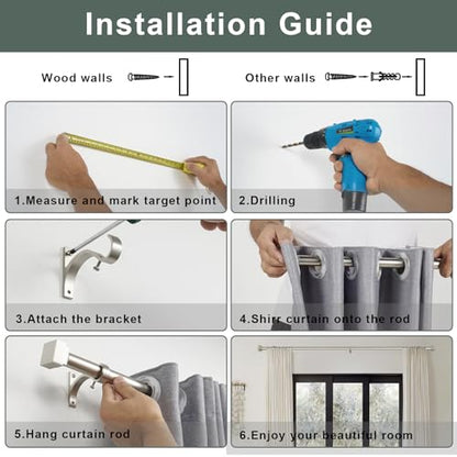 Single Curtain Rods for Windows 48 to 84 Inch(4-7ft),1 Inch Diameter Adjustable Heavy Duty Drapery Rods,with Modern Square Aluminum Alloy Finials,Satin Nickel - color: Satin Nickel, size: 48-84"