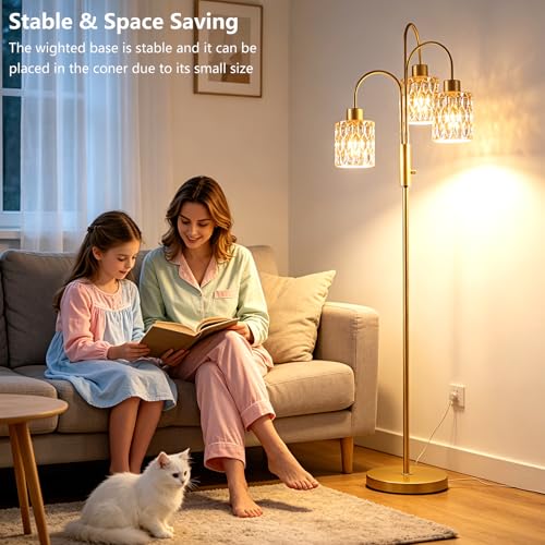 Amber Glass Floor Lamp 3-Light 70" Gold Dimmable Modern Tall Standing Lamps - color: Amber Cylinder-Gold