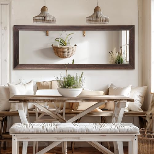 MELOMOIR Rustic Solid Wood Full Length Mirror, 64"x21", Charcoal Brown - color: Charcoal-grilled Brown, size: 64"L x 21"W