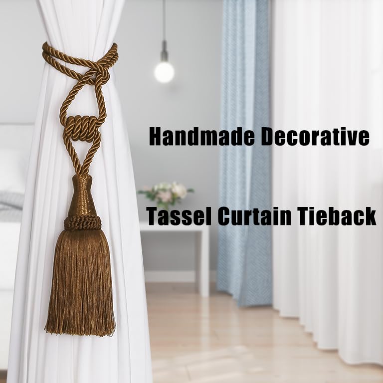 BEL AVENIR 4 Pack Tassel Curtain Tiebacks Handmade Holdbacks (Coffee) - color: Coffee, size: 4 Pack