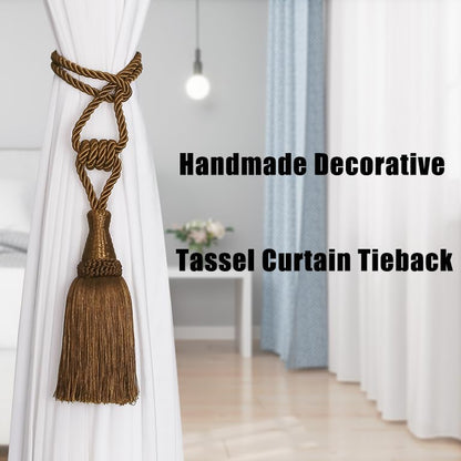 BEL AVENIR 4 Pack Tassel Curtain Tiebacks Handmade Holdbacks (Coffee) - color: Coffee, size: 4 Pack