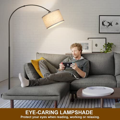 Seaside village Arc Floor Lamps for Living Room, Modern Standing Lamp with Adjustable Hanging Drum Shade, Tall Pole Lamp with Foot Switch, Over Couch Arched Reading Light for Bedroom, Office (Black) - color: Black