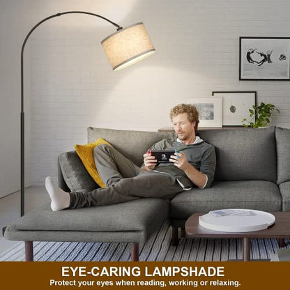 Seaside village Arc Floor Lamps for Living Room, Modern Standing Lamp with Adjustable Hanging Drum Shade, Tall Pole Lamp with Foot Switch, Over Couch Arched Reading Light for Bedroom, Office (Black) - color: Black