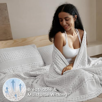 PHF Lightweight 100% Cotton Waffle Throw Blanket for Couch, Light Grey - color: 17 Light Grey, size: Throw(50"x60")