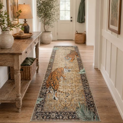 Moynesa Boho Tiger 2'6"x8' Runner Rug for Hallway, Washable Kitchen Runner - color: Camel, size: 2'6" x 8' (Rectangular)