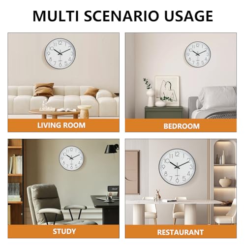 Silent Wall Clocks Battery Operated 8 Inch, Analog Wall Clock with Oversized Number Tempered Glass Clock Face, Black Quartz Non Ticking Wall Clocks for Living Room Bedroom Kitchen Office - color: White, size: 8 Inch