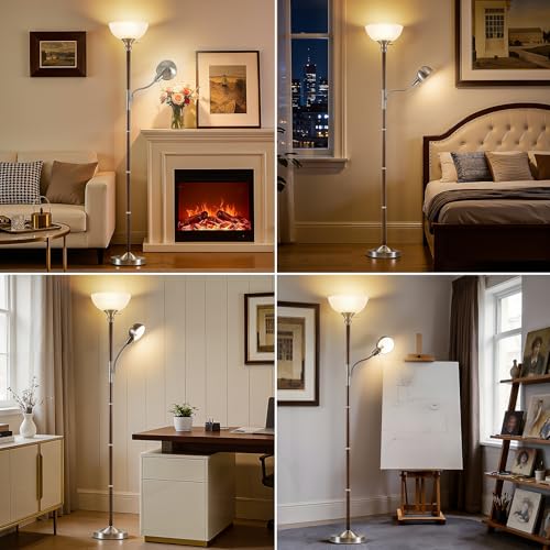 EJIAXIN 72" Wood Torchiere Floor Lamp with Glass Shade Walnut Standing Lamp - color: Dark Walnut