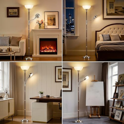 EJIAXIN 72" Wood Torchiere Floor Lamp with Glass Shade Walnut Standing Lamp - color: Dark Walnut