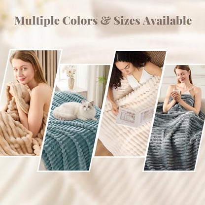 330GSM Ribbed Fleece Throw Blanket for Couch, Light Brown, 50"x70" - color: Light Brown, size: Throw XL(50"x70")