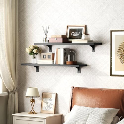 HOOBRO Floating Shelves for Wall, 23.6" Wall Mounted Shelves Set of 2 - color: Black, size: 23.6 Inches