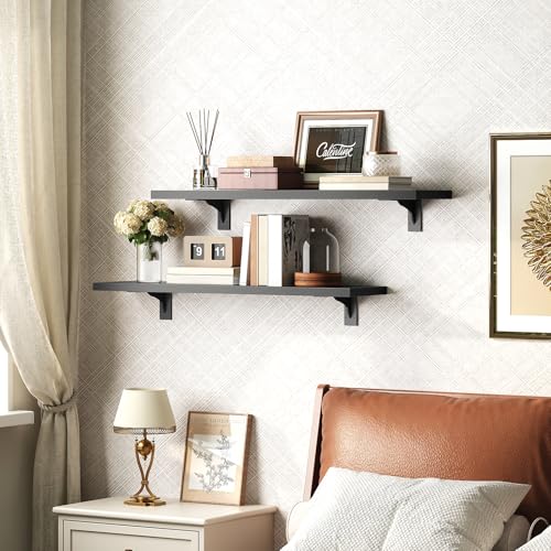 HOOBRO Floating Shelves for Wall, 23.6" Wall Mounted Shelves Set of 2 - color: Black, size: 23.6 Inches