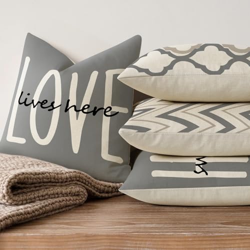 YCOLL Farmhouse Throw Pillow Covers 18x18 Set of 4 Rustic Linen Square Decorative Cushion Covers for Couch Sofa Bedroom Home Decor - color: Light Gray, size: 18" x 18" (Pack of 4)