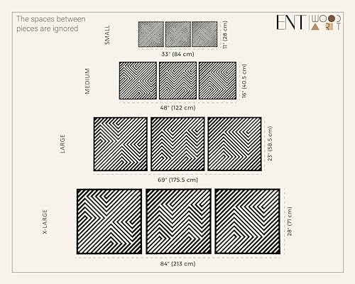 Wood Geometric Wall Art, Large 3D Optical Illusion Wooden Wall Art Modern, Abstract Wood Wall Decor Living Room, 3 Piece Wood Wall Panels