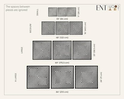 Wood Geometric Wall Art, Large 3D Optical Illusion Wooden Wall Art Modern, Abstract Wood Wall Decor Living Room, 3 Piece Wood Wall Panels